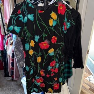 JOHN ROBERTS VINTAGE Floral Black Dress with Colorful Flowers